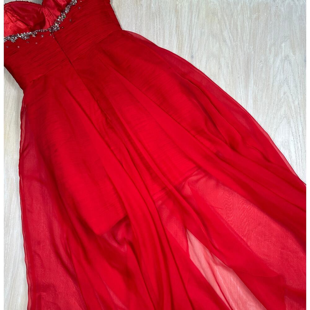 Mac Duggal Red Strapless Embellished Sequin High Low Formal Evening Gown Dress 4 - Picture 15 of 16